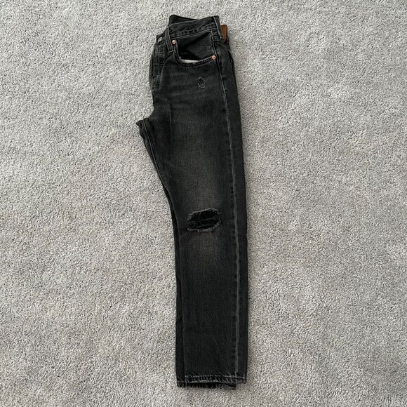 Levi's Denim - Women's Distressed Levi's Premium 501S Button Fly High Rise 26x28 - Black wash